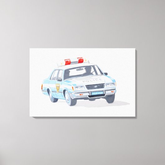Illustration eines Polizeiautos mit zwei Poliziste Leinwanddruck (Vorderseite)