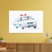 Illustration eines Polizeiautos mit zwei Poliziste Leinwanddruck (Insitu (Wohnzimmer))