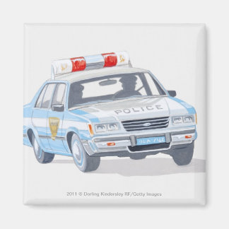 Illustration eines Polizeiautos mit zwei Poliziste Magnet