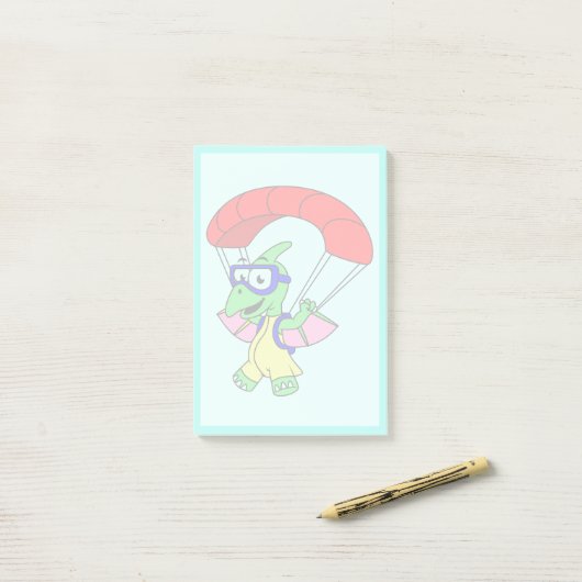 Illustration eines Pterodactylparachuting. Post-it Klebezettel (Auf Schreibtisch)