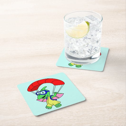 Illustration eines Pterodactylparachuting. Rechteckiger Pappuntersetzer (Vor Ort)