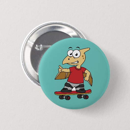 Illustration eines Pterosaurus Skateboarding. Button (Vorne & Hinten)