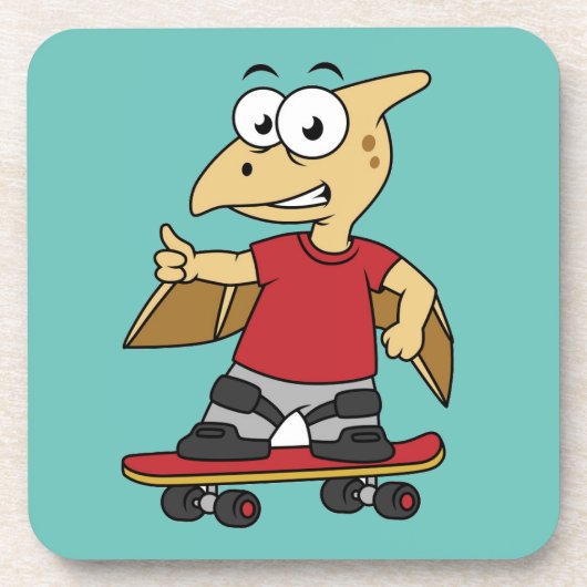 Illustration eines Pterosaurus Skateboarding. Getränkeuntersetzer (Vorderseite)