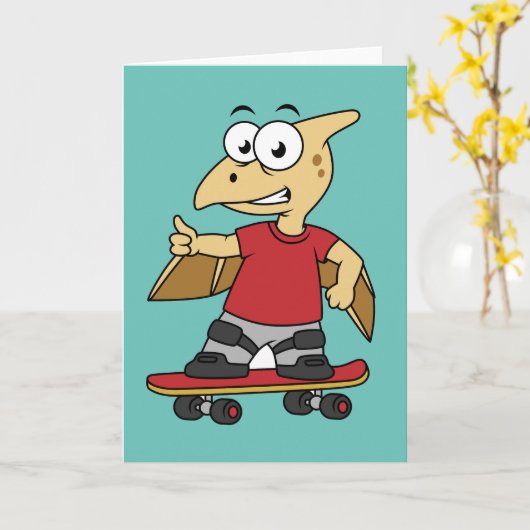 Illustration eines Pterosaurus Skateboarding. Karte (Gelbe Blume)