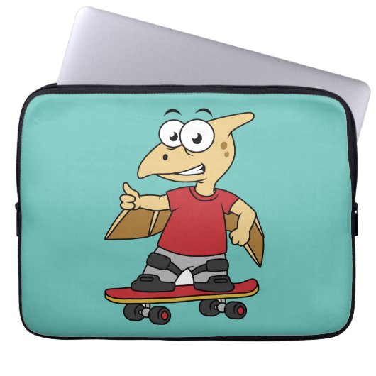 Illustration eines Pterosaurus Skateboarding. Laptopschutzhülle (Vorderseite)