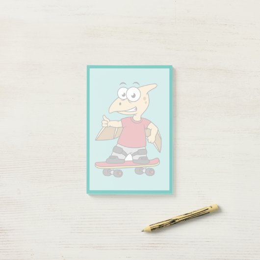 Illustration eines Pterosaurus Skateboarding. Post-it Klebezettel (Auf Schreibtisch)