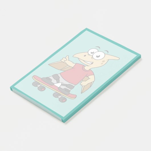 Illustration eines Pterosaurus Skateboarding. Post-it Klebezettel (angewinkelt)