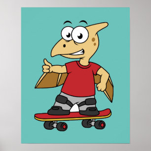 Illustration eines Pterosaurus Skateboarding. Poster