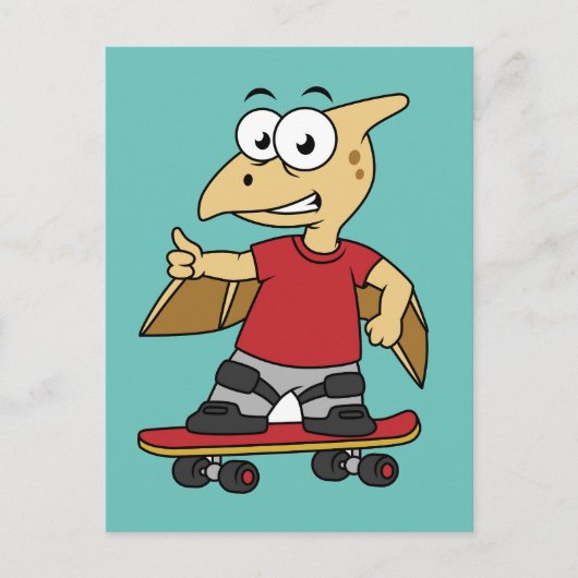 Illustration eines Pterosaurus Skateboarding. Postkarte (Vorderseite)
