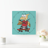 Illustration eines Pterosaurus Skateboarding. Quadratische Wanduhr (Zuhause)