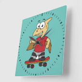 Illustration eines Pterosaurus Skateboarding. Quadratische Wanduhr (Winkel)