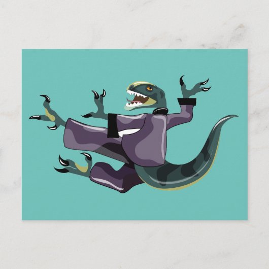 Illustration eines Raptor Darstellend Karate. Postkarte (Vorderseite)