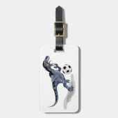 Illustration eines Raptor Dinosauriers, der Fußbal Gepäckanhänger (Vorderseite vertikal)