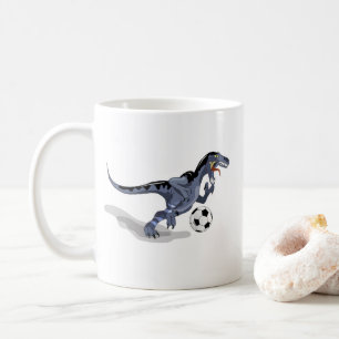 Illustration eines Raptor Dinosauriers, der Fußbal Kaffeetasse
