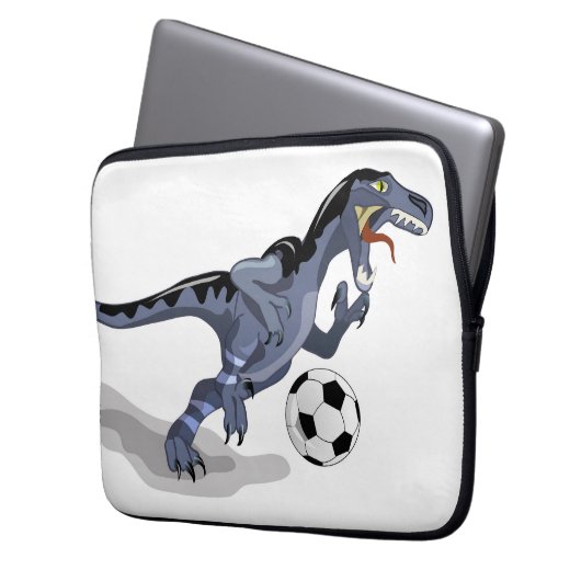 Illustration eines Raptor Dinosauriers, der Fußbal Laptopschutzhülle (Vorderseite Links)