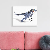 Illustration eines Raptor Dinosauriers, der Fußbal Leinwanddruck (Insitu (Wohnzimmer))
