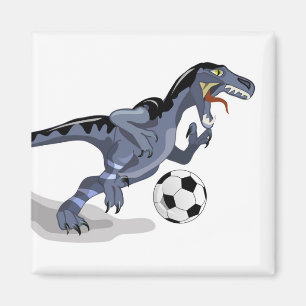 Illustration eines Raptor Dinosauriers, der Fußbal Magnet