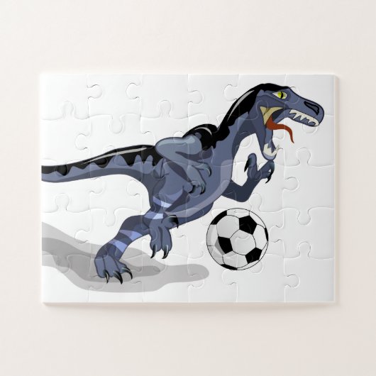 Illustration eines Raptor Dinosauriers, der Fußbal Puzzle (Horizontal)