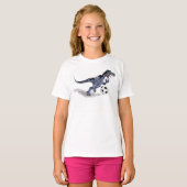 Illustration eines Raptor Dinosauriers, der Fußbal T-Shirt (Vorne ganz)