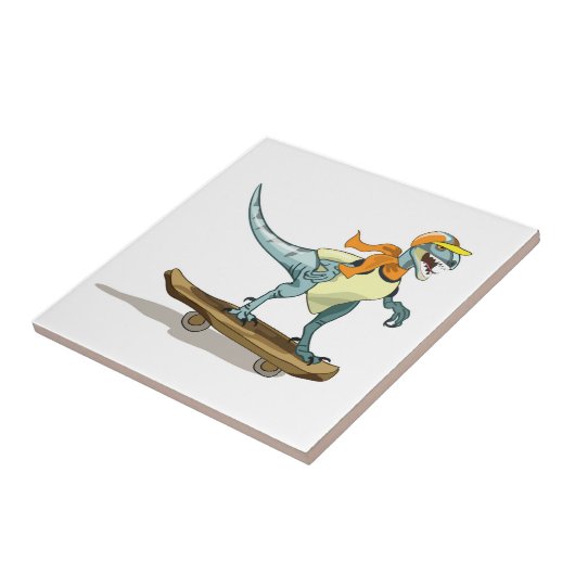 Illustration eines Raptor Skateboarding. Fliese (Seite)