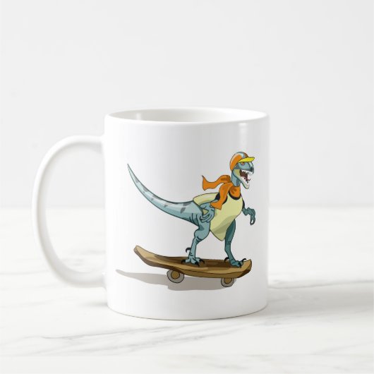 Illustration eines Raptor Skateboarding. Kaffeetasse (Links)