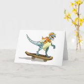 Illustration eines Raptor Skateboarding. Karte (Gelbe Blume)