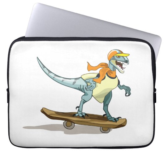 Illustration eines Raptor Skateboarding. Laptopschutzhülle (Vorderseite)
