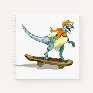 Illustration eines Raptor Skateboarding. Notizblock