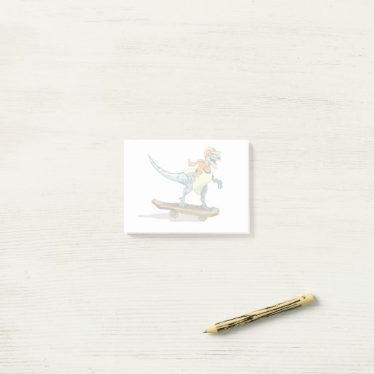 Illustration eines Raptor Skateboarding. Post-it Klebezettel (Auf Schreibtisch)