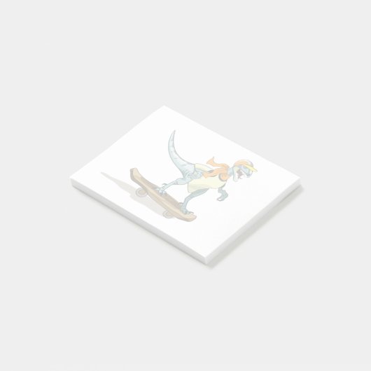Illustration eines Raptor Skateboarding. Post-it Klebezettel (angewinkelt)