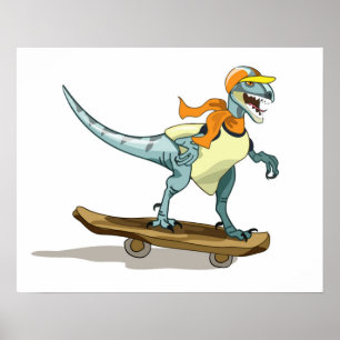 Illustration eines Raptor Skateboarding. Poster
