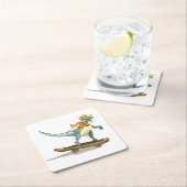 Illustration eines Raptor Skateboarding. Rechteckiger Pappuntersetzer (Vor Ort)