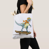 Illustration eines Raptor Skateboarding. Tasche (Von Nahem)