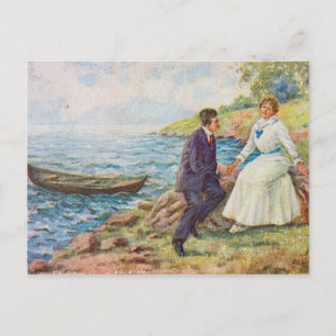 Illustration eines romantischen Paares im Vintage- Postkarte