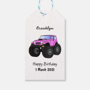 Illustration eines rosa Monstertruck-Cartoons Geschenkanhänger