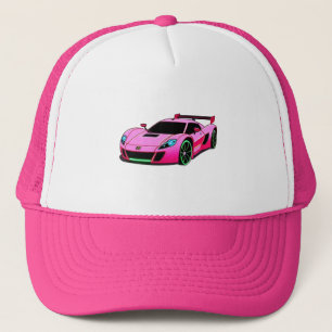 Illustration eines rosa Sportwagens mit modernem D Truckerkappe