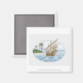 Illustration eines Schiffes aus dem 16. Jahrhunder Magnet (Vorderseite/Rückseite)
