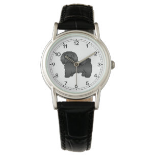 Illustration eines schwarzen Havanese Cartoon-Hund Armbanduhr