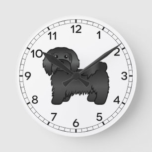 Illustration eines schwarzen Havanese Cartoon-Hund Runde Wanduhr