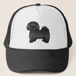 Illustration eines schwarzen Lhasa Apso als süßer Truckerkappe