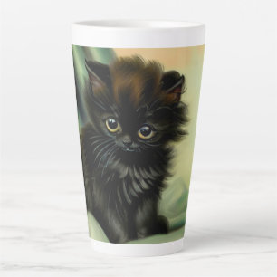 Illustration eines schwarzen Vintage-Kätzchens Milchtasse