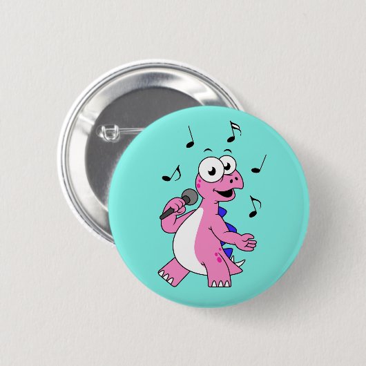 Illustration eines singenden Stegosaurus. Button (Vorne & Hinten)