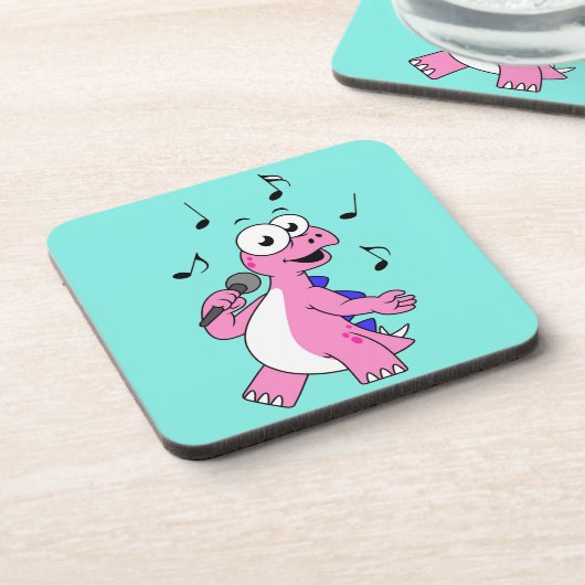 Illustration eines singenden Stegosaurus. Getränkeuntersetzer (Linke Seite)