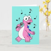 Illustration eines singenden Stegosaurus. Karte (Gelbe Blume)