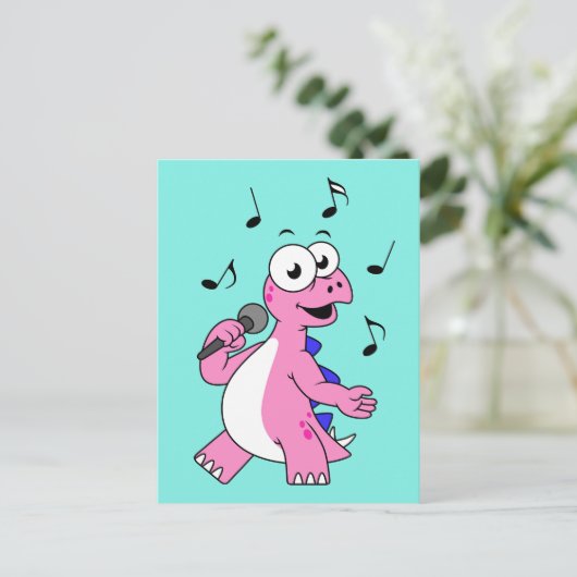 Illustration eines singenden Stegosaurus. Postkarte (Stehend Vorderseite)