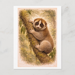 Illustration eines Slow Loris im Vintage-Stil Postkarte