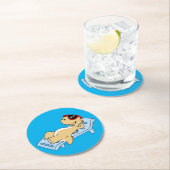 Illustration eines Sonnenbades Tyrannosaurus Rex. Runder Pappuntersetzer (Vor Ort)