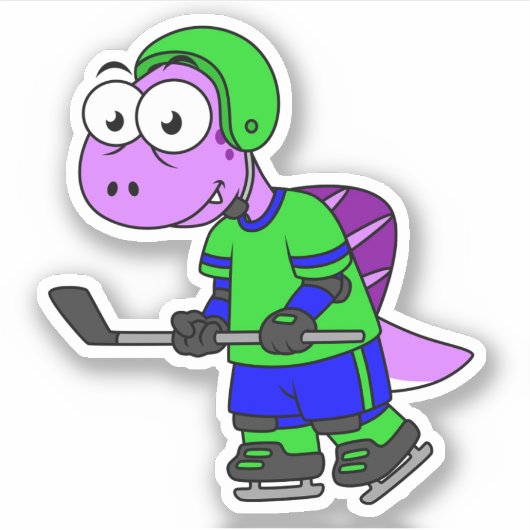 Illustration eines Spinosaurus-Hockeyspielers. Aufkleber (Vorderseite)