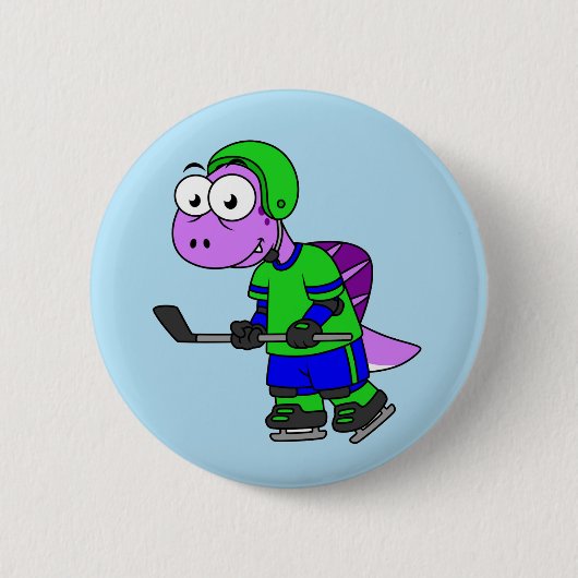 Illustration eines Spinosaurus-Hockeyspielers. Button (Vorderseite)