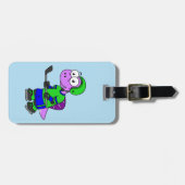 Illustration eines Spinosaurus-Hockeyspielers. Gepäckanhänger (Vorderseite horizontal)